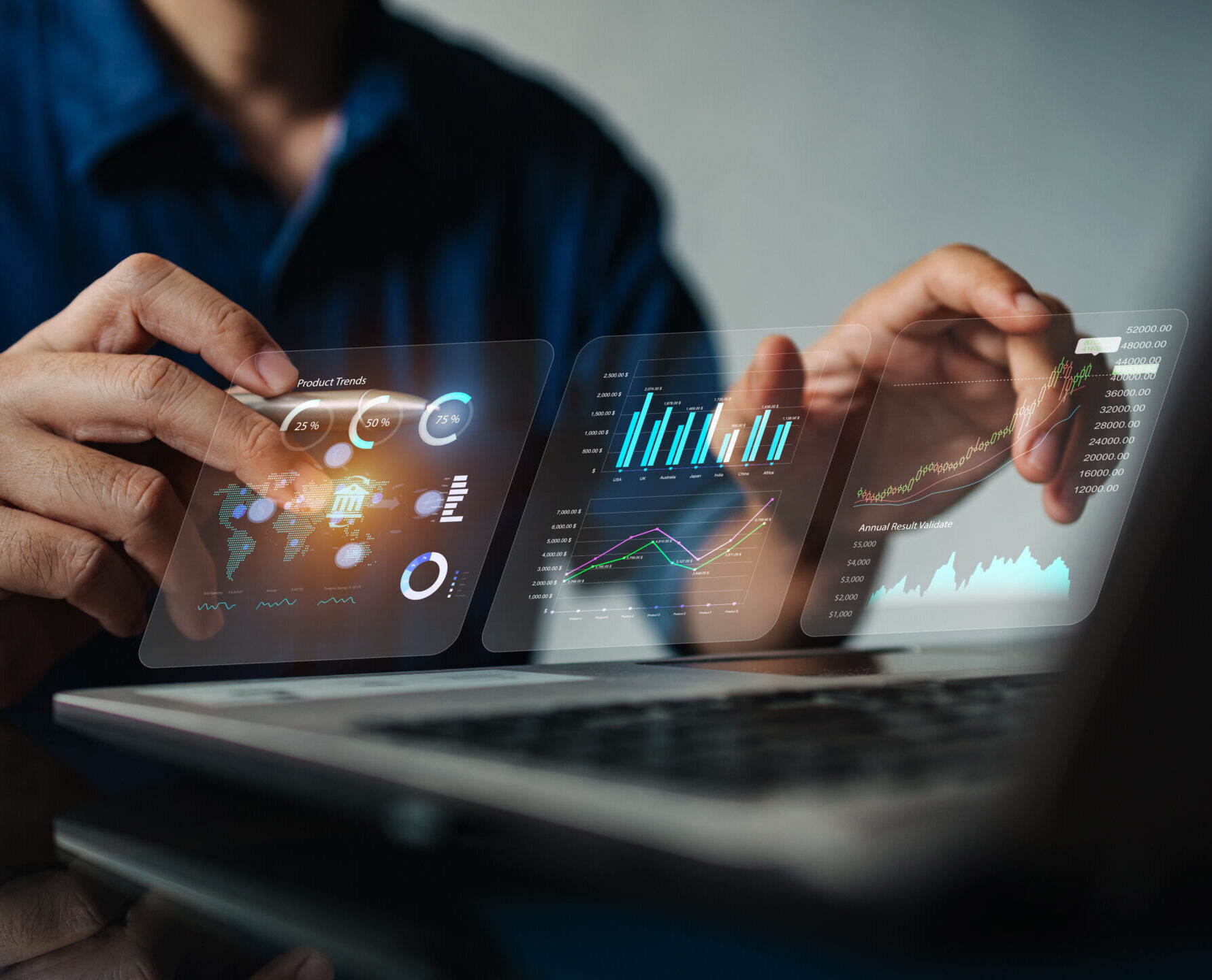 Data analytics in business innovation. Strategic data analysis: Transforming businesses investment with technology. Concept for science of success economy and marketing for business growth.